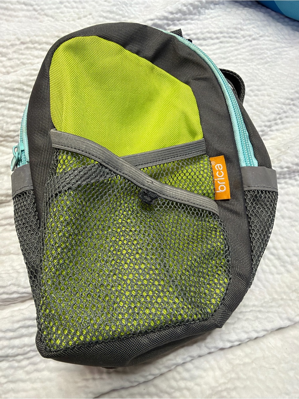 Bruce by My Side Safety Harness Green and gray bag
